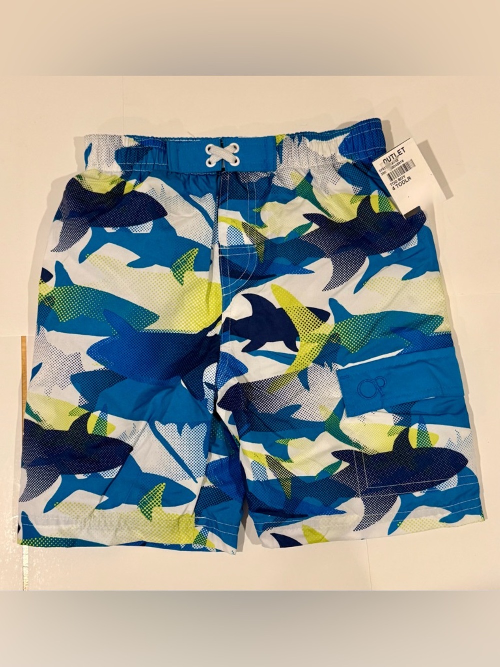 OP Blue Shark Swim Shorts with Mesh Lining 4T